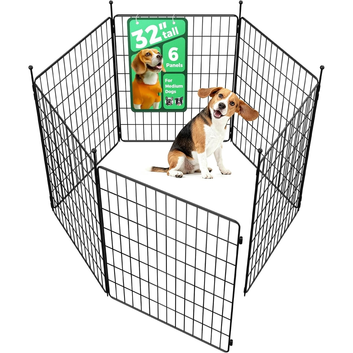 Unleashed Dog Playpen, Indoor Exercise Pen with Expandable & Portable Design, for Small and Medium Dogs, 32-inch 6 Panels