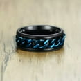 thumbnail image 5 of 8mm Black/Blue Chain Spinner AAA Bands Mens Stainless Steel Black Ring Size 6-13, 5 of 9