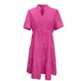 thumbnail image 4 of Chiccall Womens Summer Lace Ruffle Dresses Eyelet Casual Flowy V Neck Short Sleeve Tunic Dress Hot Pink S, 4 of 4