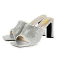 thumbnail image 2 of FSJ Women Open Square Toe Glitter Mule Heels Slip on High Chunky Heeled Sandals Shiny Summer Dressy Beach Slides Size 13 Silver, 2 of 4