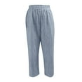 thumbnail image 3 of Annhoo Womens Cotton Linen Pants Striped Summer Straight Leg Side Slit Hem Lounge Beach Trousers with Pockets, 3 of 3