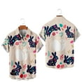 thumbnail image 2 of Hawaiian T-shirts for Men- Easter Rabbit Short Sleeve Beach Tops Bunny Printed Lapel Loose Tops Tops with Pocket, #6, Adult-4XL, 2 of 8