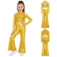 thumbnail image 6 of TSSOE Girls 2-piece Jazz Dance Outfit Shiny Sequin Tassels Latin Hip Hop Dancewear Long Sleeve Crop Top With Flared Pants Gold 8, 6 of 7