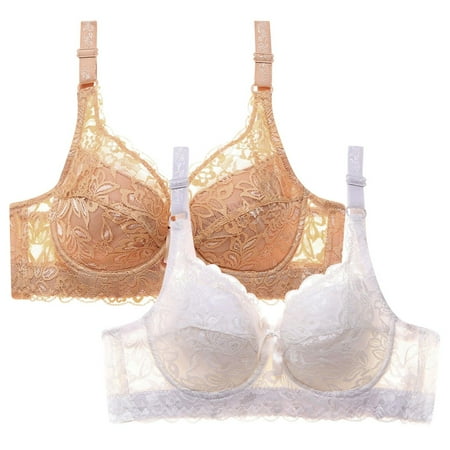 WREESH Womens Lace Bralette Push Up Soft Padded Bras Wireless Plunge Bra Adjustable Strap Comfortable Everyday Bras 2 Pack Khaki