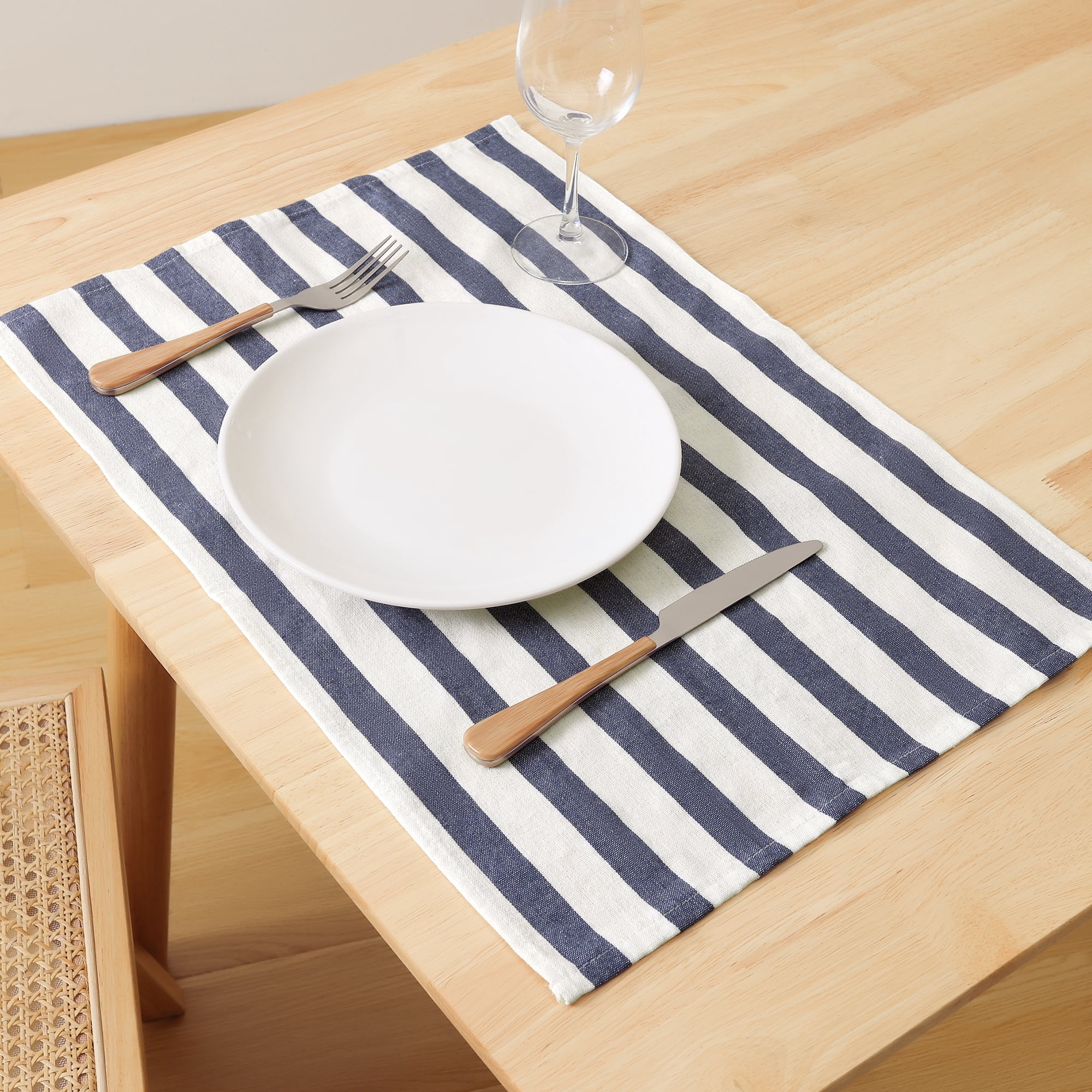 Unique Bargains Cotton Hand Towels Absorbent Lint Free Dish Kitchen Towels 24 x 16 Inch Blue Striped 2pk