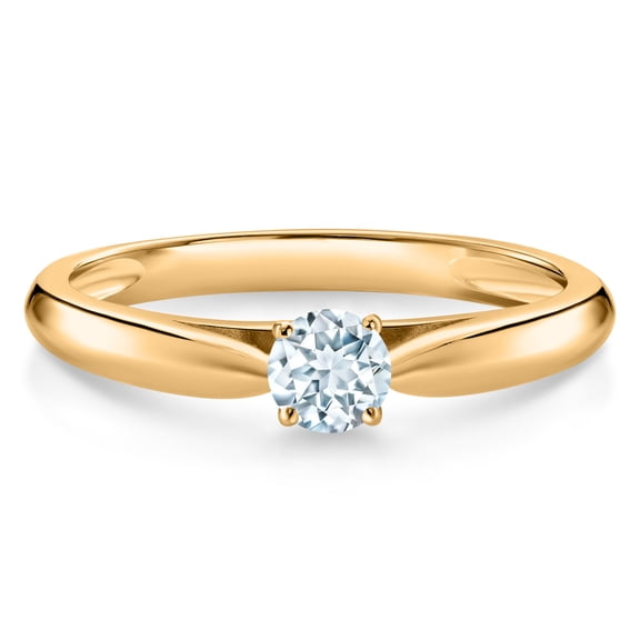 Gem Stone King 10K Yellow Gold Sky Blue Aquamarine Solitaire Engagement Ring for Women (0.17 Cttw, Gemstone March Birthstone, Round 3.5MM, Size 5)