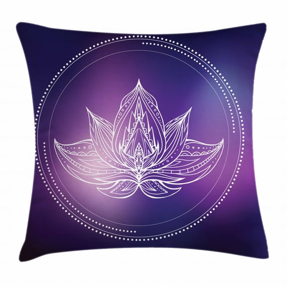 Galaxy Mandala Throw Pillow Cushion Cover, Boho Style Lotus Flower Illustration on Space Background, Decorative Square Accent Pillow Case, 18 X 18 Inches, White Violet and Dark Purple, by Ambesonne