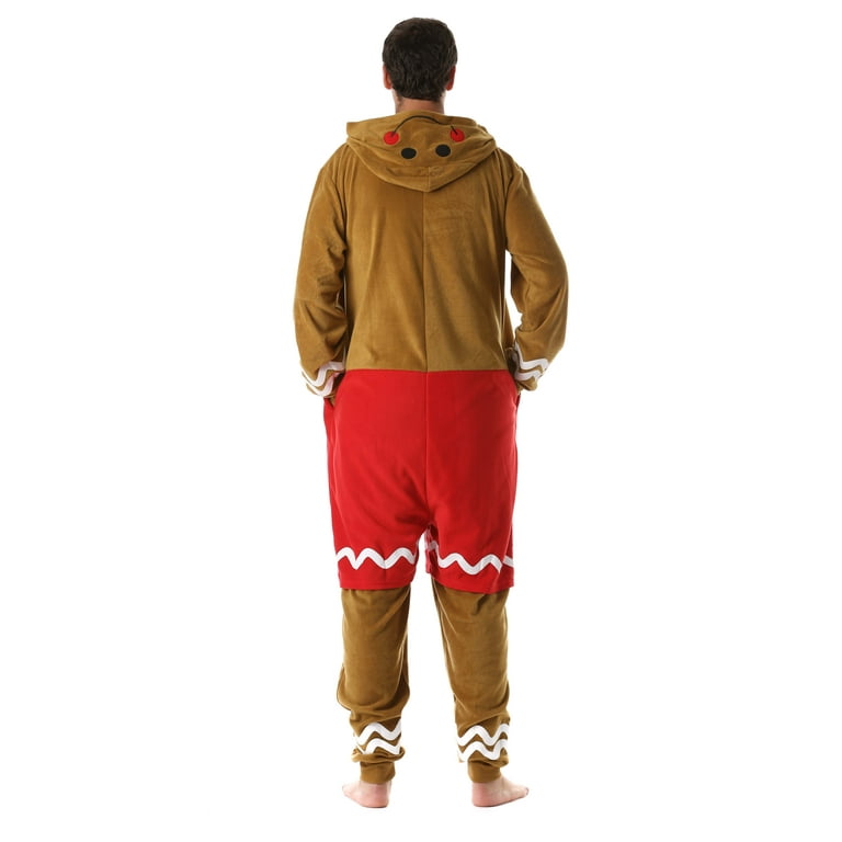 followme Men s Adult Onesie Holiday Microfleece Jumpsuit One Piece Pajamas Gingerbread Man Small