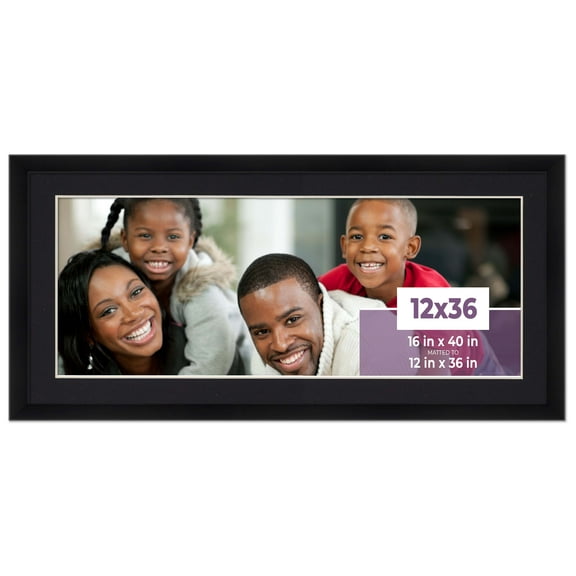 12x36 Frame Black With Black Picture Mat For 12x36 Photo - Black 16x40 Frame To Display Print or