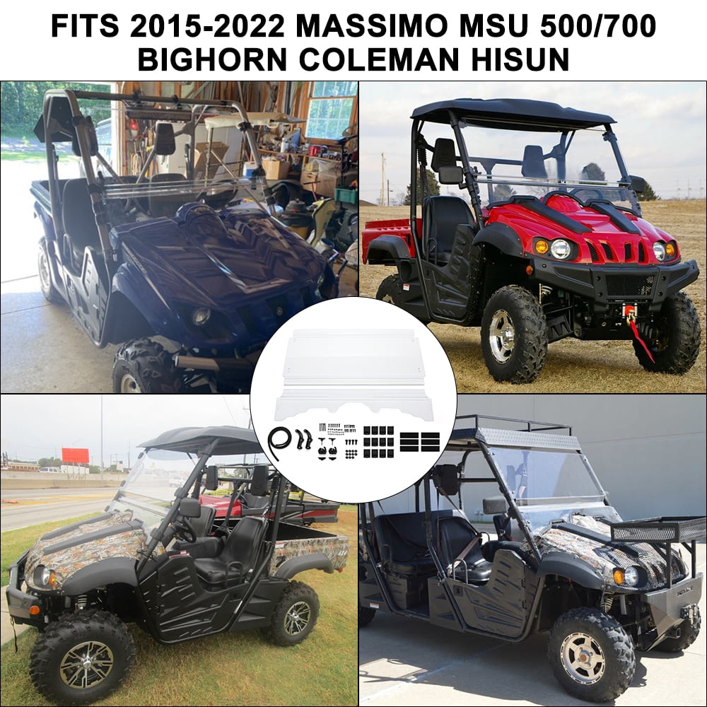 Kojem 2-in-1 Folding UTV Windshield for 2015-2022 Massimo MSU 500/ 700 Bighorn Coleman HiSun 2016 2017 2018 2019 Clear Front