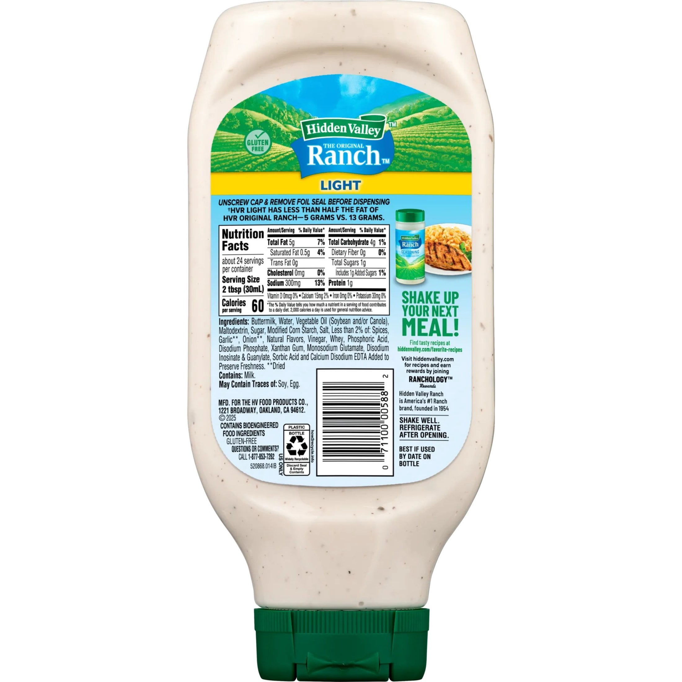 Hidden Valley Light Ranch Dressing & Condiment, 24 fl oz Squeeze Bottle
