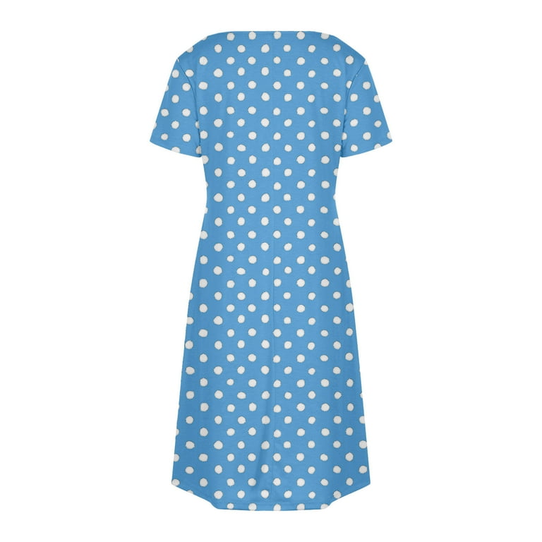 Women Dresses Summer Plus Size Short Sleeve V-Neck Casual Polka Dot Midi  Shift Dresses Beach Sundresses Blue S - Walmart.com