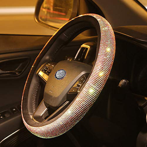 Carwales Car Bling Steering Wheel Cover for Women Girls 15 Inch Universal  Colorful Crystal Rhinestone Diamond Rainbow Bling Accessories Anti Slip
