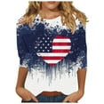 thumbnail image 2 of 4th of July Shirts for Women Red White and Blue Blouse for Women Red White and Blue T Shirts Red White and Blue Top 4th of July Womens Tee Women's Pullover Printed Casual Round Neck 3/4 Sleeve Top, 2 of 5