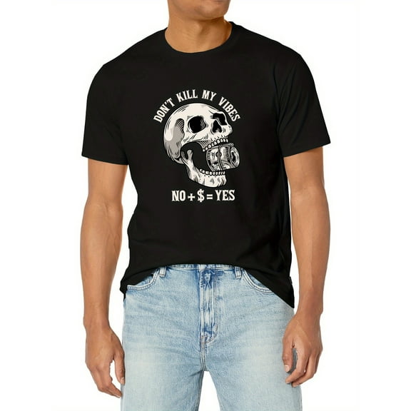 Skull With Lots Of Money Print Tee Shirt, Tees For Men, Casual Short Sleeve T-shirt For Summer