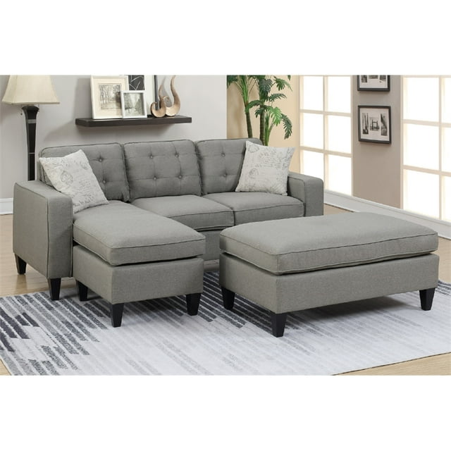 Canapé-lit Sectionnel avec Chaise Réversible et Pouf Extra Large en Gris