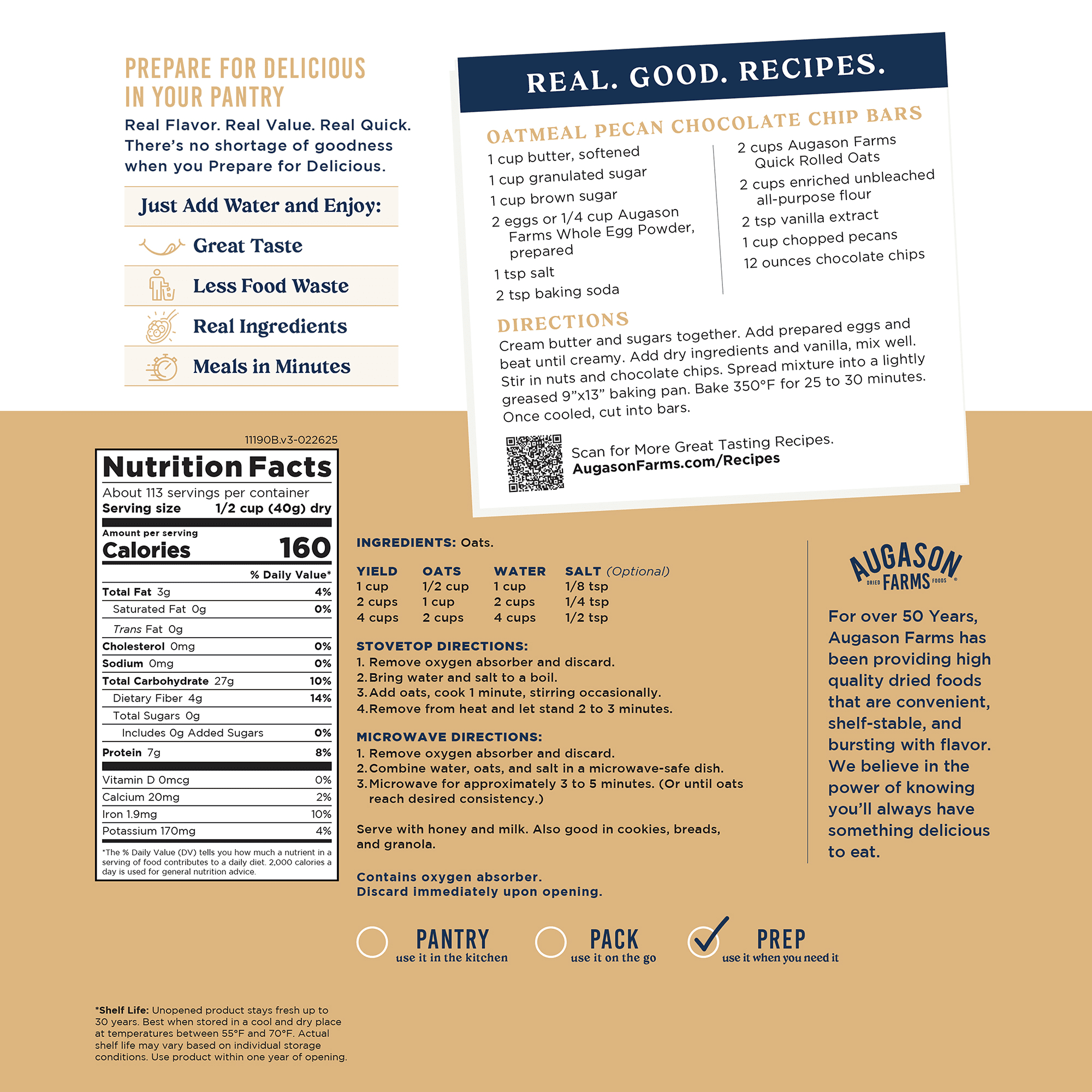 Quick Oats Emergency Food Supply, 113 Servings, 30 Year Shelf Life, 4 Grams of Fiber per Serving - Dehydrated Meals, Survival Food Camping Essentials, 4 Gallon Bucket, Just Add Water