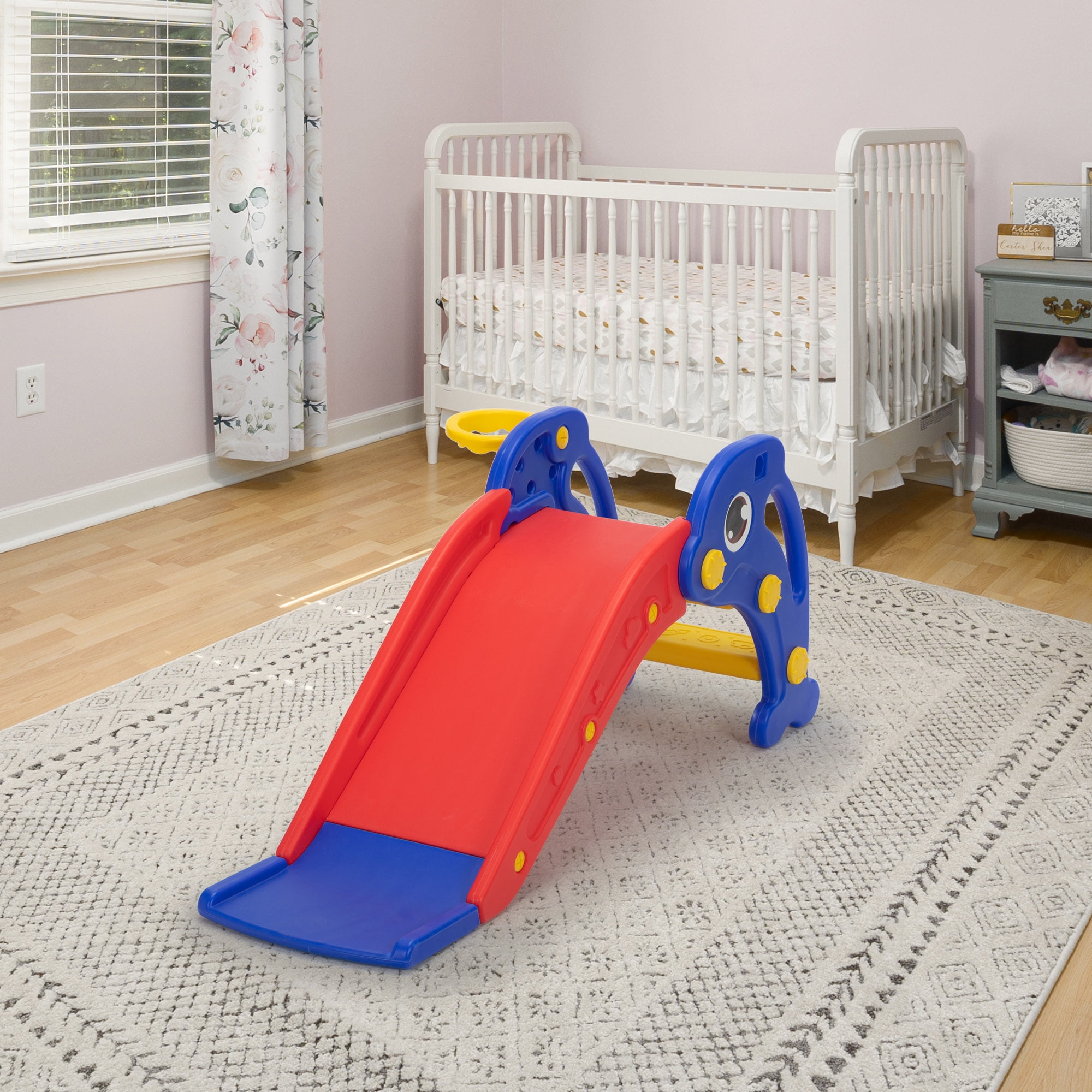 Kadyne 3 in 1 Toddler Slide Kids Slide, 45.3" Dolphins Play Slide for Outdoor and Indoor, Play Slide with Basketball Hoop, Ball and Ladder, Red and Blue Kadyne 3 in 1 Toddler Slide Kids Slide, 45.3" Dolphins Play Slide for Outdoor and Indoor, Play Slide with Basketball Hoop, Ball and Ladder, Red and Blue