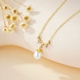 thumbnail image 3 of Turandoss Pearl Necklaces for Women GirlDainty Gold Choker Clover Cubic Zirconia Necklace Pearl Bridal Drop Simple Elegant Gold Pendant for Her Jewelry Wedding Gift Mothers Day, 3 of 8