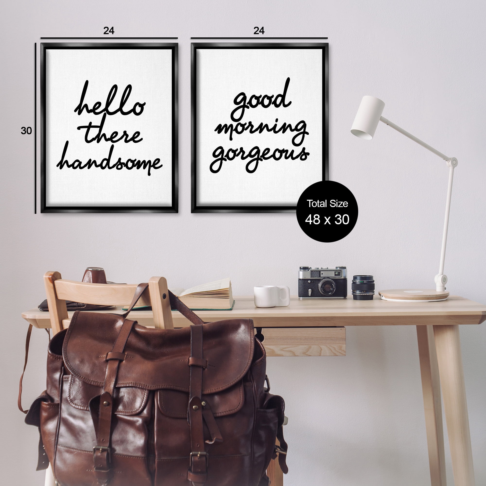 Stupell Industries Handsome & Gorgeous Greetings Inspirational Painting Black Floater Framed Canvas Art Print Wall Art, 25 x 31, Set of 2