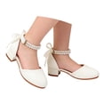 thumbnail image 3 of FINALGANG Girls Kids Dressy Low Heel Shoes With Double Layer Pearl Ankle Strap Bow Back Detail Soft Suede Upper For Formal Events Evening Wear Classic Shoes, 3 of 8