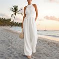 thumbnail image 6 of AJGRHE Women's Elegant Halter Jumpsuit Summer Cut Out Wide Leg Dressy Casual Romper Sleeveless Neck Jumpsuit Loose Wide Leg Elegant Waist Cinching Piece White L, 6 of 8