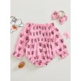thumbnail image 5 of Miaouyo Baby Girl Bow Football Romper Shirred Long Sleeve Romper with Bow Headband 2 Piece Set, 5 of 9