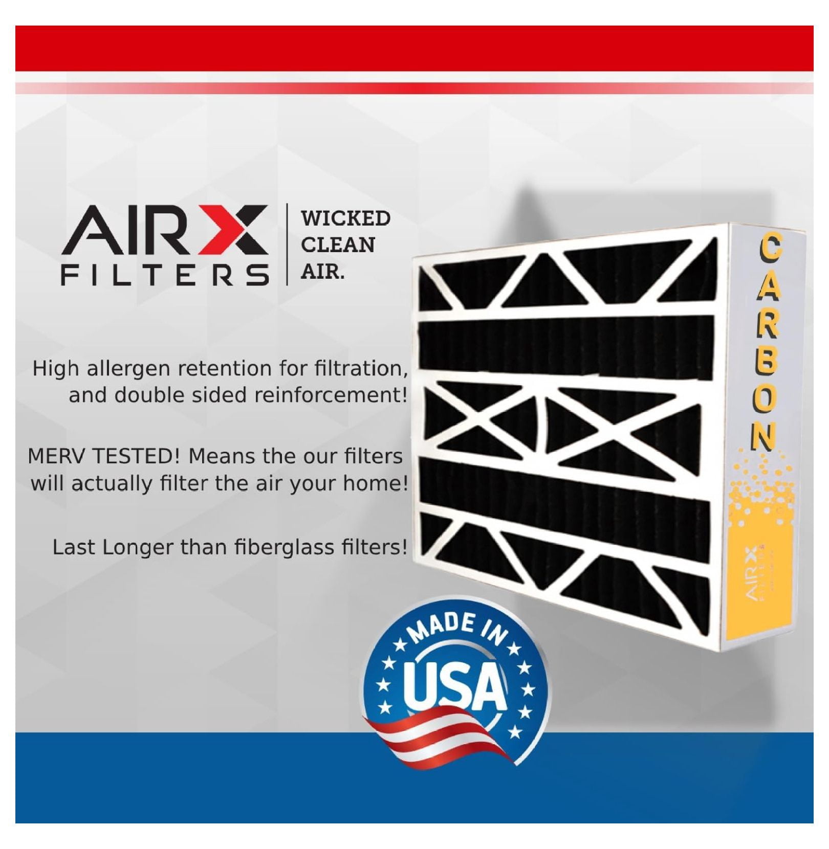 20x25x5 Air Filter 2-Pack with Carbon, MERV 8 Replacement for FILXXCAR0020, Odor Elimination Furnace Filters
