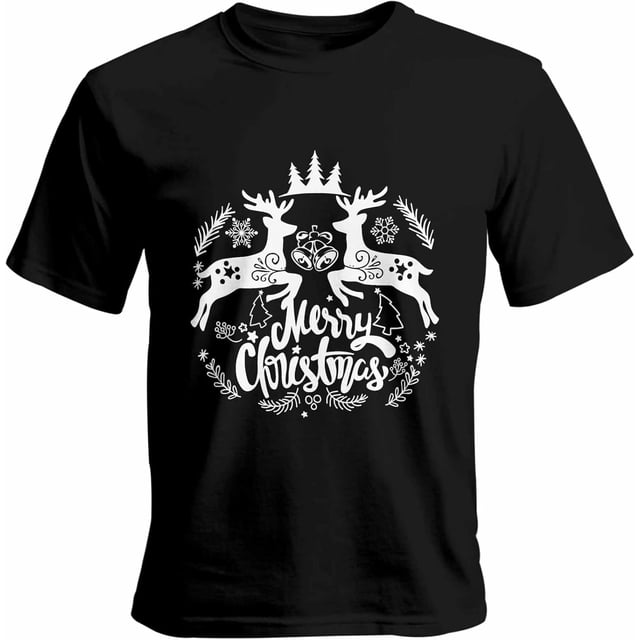 Camisetas gráficas informales de manga corta con silueta de alce de Feliz Navidad para hombre