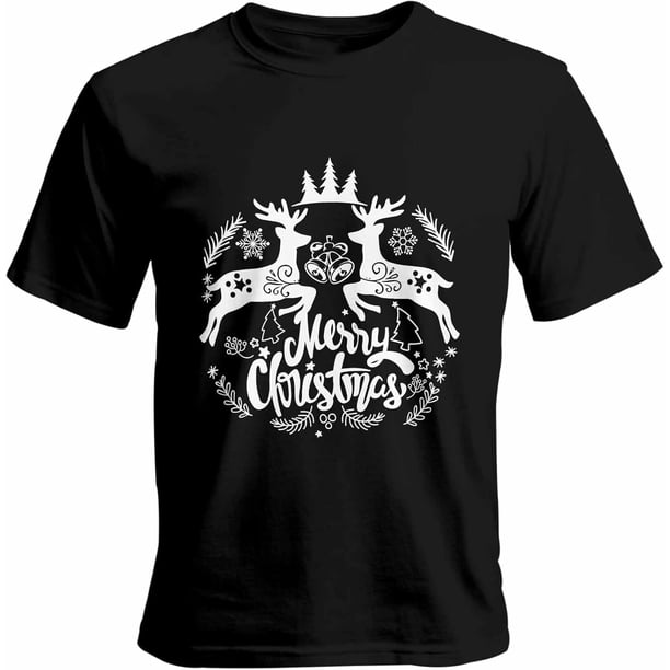 Camisetas gráficas informales de manga corta con silueta de alce de Feliz Navidad para hombre