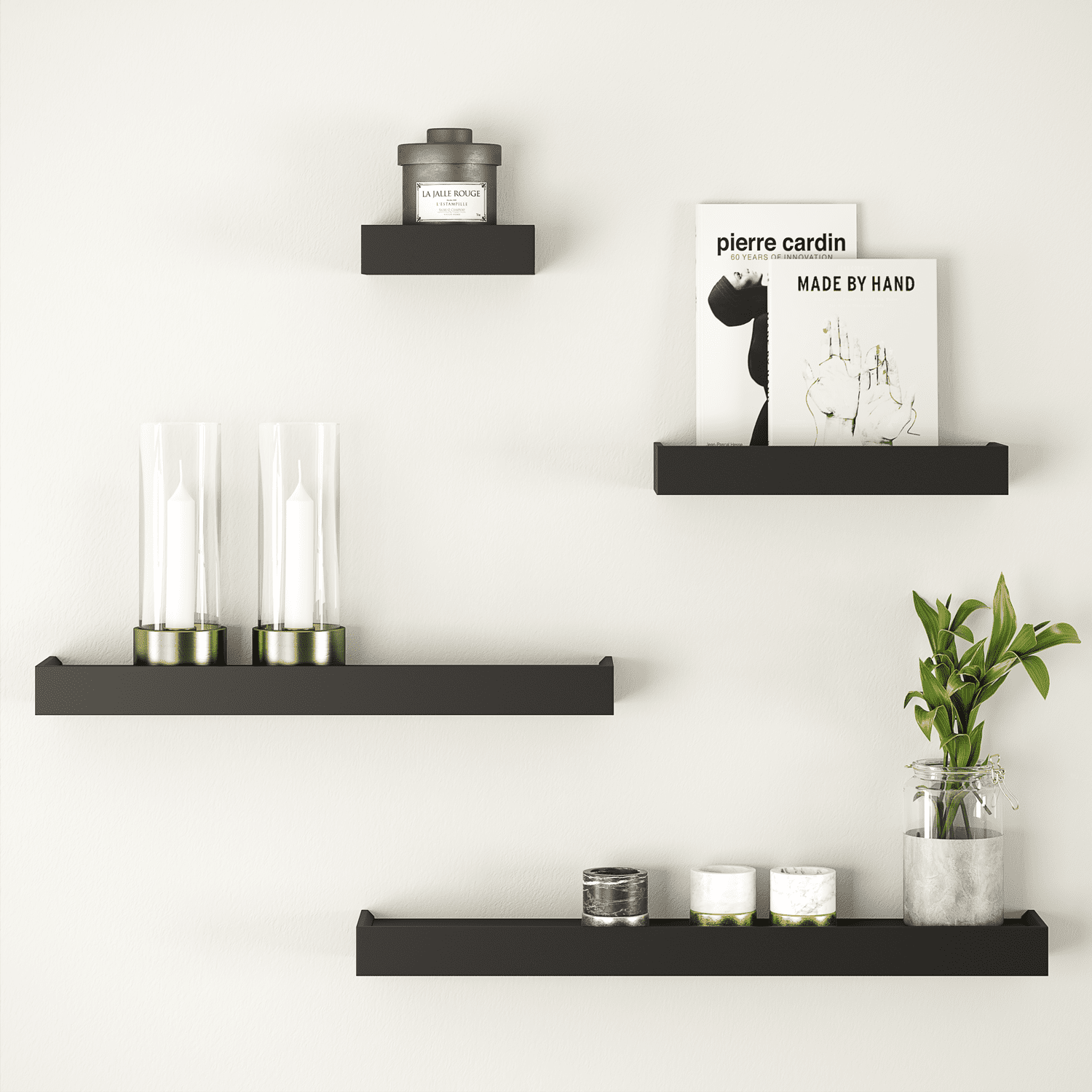 Ballucci Modern Floating Shelves, Set of 4 Wood Wall Mount Shelves, Black