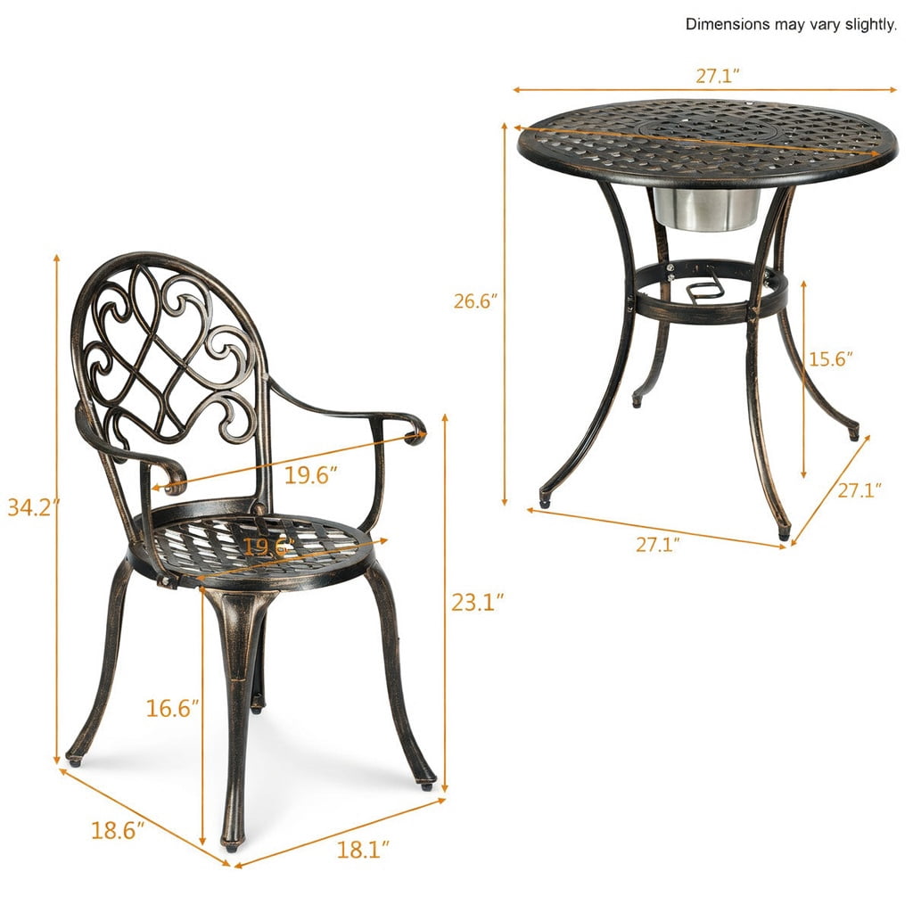 Hommoo 3-Piece Outdoor Bistro Set with Removable Stainless Steel Ice Bucket, Cast Aluminum Patio Table & Chairs for Backyard, Balcony, Poolside, Antique Bronze