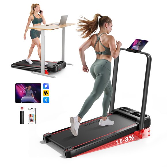 RHYTHM FUN Treadmill for Home, 2.5HP Folding Treamill with 8% Incline, Bluetooth Speakers, 0.5-8 MPH, 300 Ibs Capacity, LED Display
