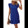 thumbnail image 1 of Vestidos de Verano para Mujer, Cuello Redondo, Corta, Dobladillo con Volantes, Vestido Mini Informal, Azul, Talla L, 1 of 7
