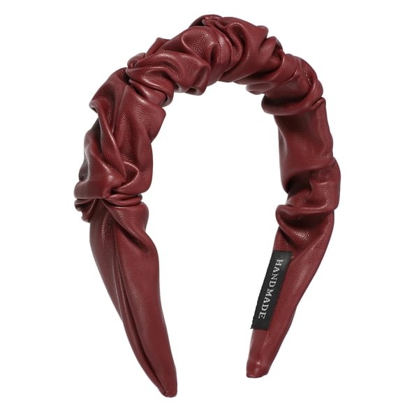 1 Uds. Diadema plisada de cuero PU, diadema de moda para mujer antideslizante, rojo vino