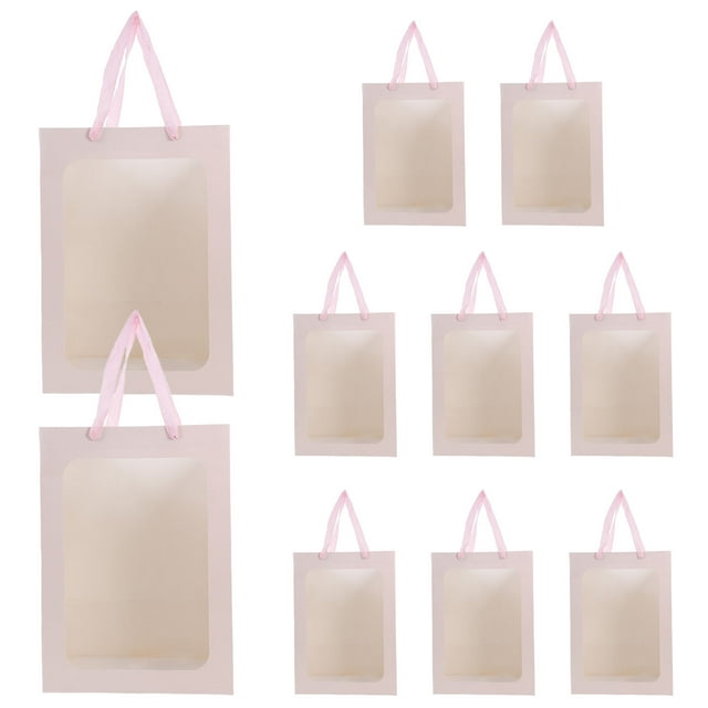 WHAMVOX 10Ud Bolsas Transparentes Para De Flores Con Asa En Papel Rosa Para Regalos Y Fiestas