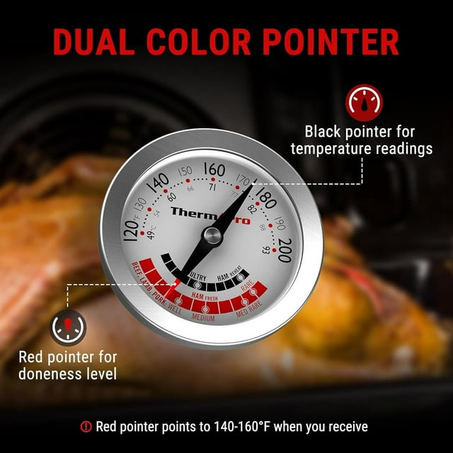 HLONK Large Dial Instant Read Analog Meat Thermometer - Oven or Grill Safe - Stainless Steel Rustproof - Jumbo Easy Read Thermometer for Grill Cooking Baking