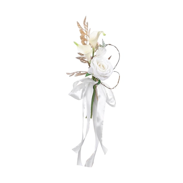 Arreglo floral de banco de pasillo BLESIY decoración floral trasera de silla de pasillo boda Blanco