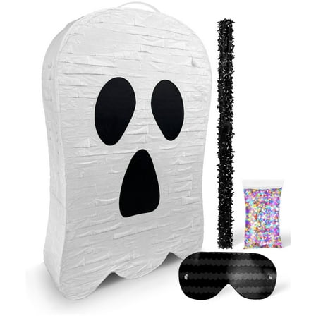Ghost Halloween Piñata with stick - 17”x10"x 3" Perfect for Halloween Party Decorations, Photo Prop, October Birthday, Funny and Spooky Anniversary - Fits candy/favors: