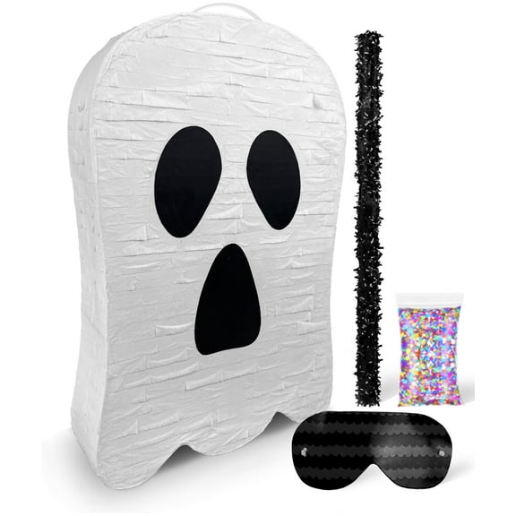 Ghost Halloween Piñata with stick - 17”x10"x 3" Perfect for Halloween Party Decorations, Photo Prop, October Birthday, Funny and Spooky Anniversary - Fits candy/favors: