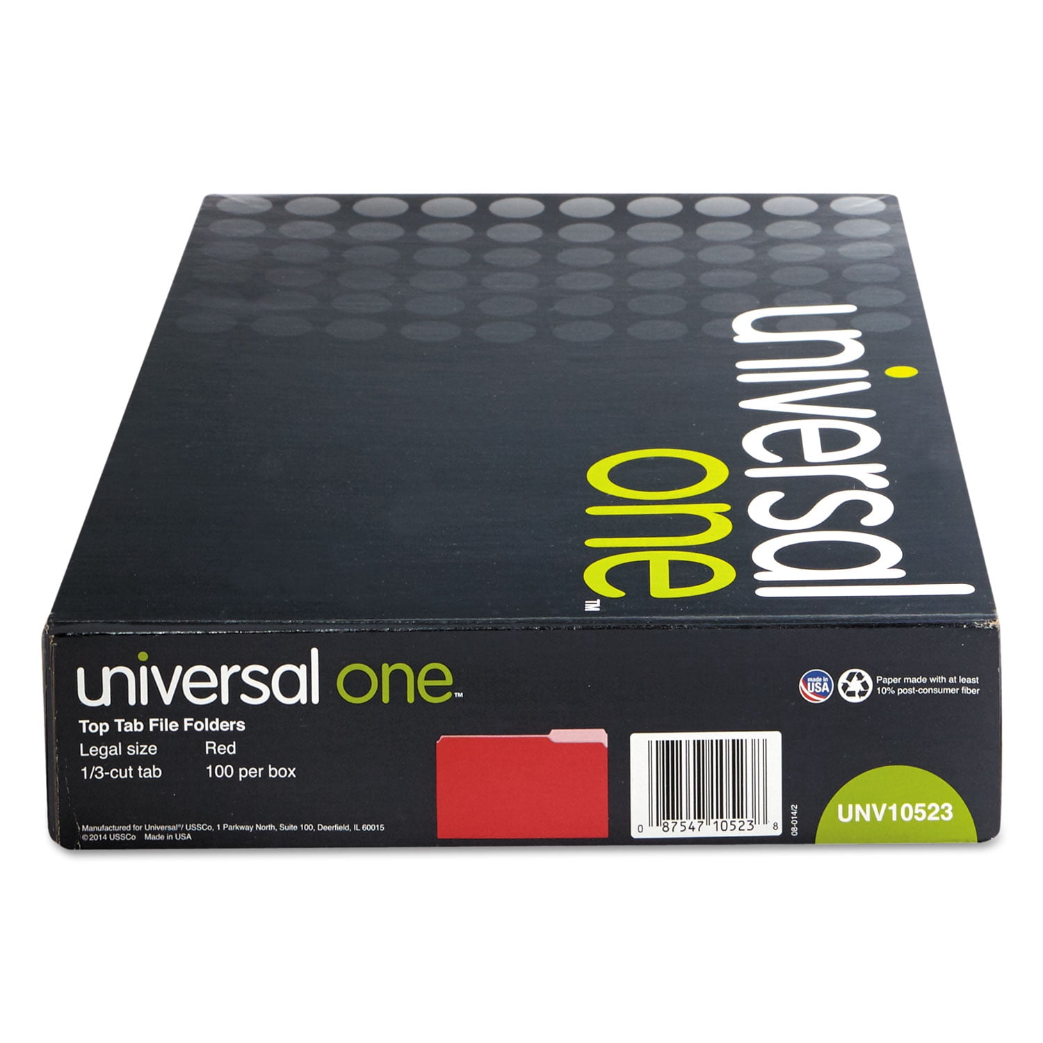 Universal Deluxe Colored Top Tab File Folders, 1/3-Cut Tabs, Legal Size, Red/Light Red, 100/Box (10523)