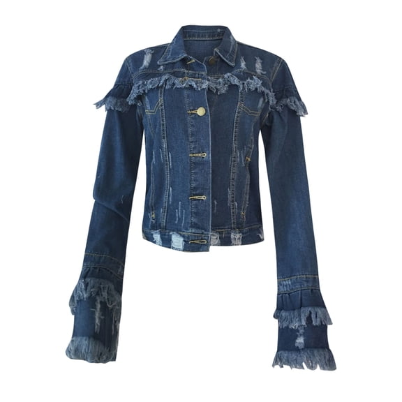 Vedolay Jackets Womens Fashion Solid Color Casual Long Button Down Pocket Denim Jacket,Dark Blue XL