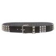 thumbnail image 3 of Snap On Three Row Punk Rock Star Metal Silver Studded Full Grain Cowhide Leather Belt, 3 of 4