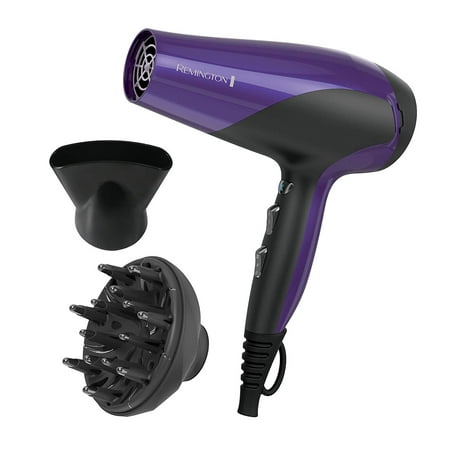 Remington Ceramic Ionic Tourmaline Hair Dryer with Concentrator and Diffuser, 1875 Watts, Purple