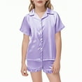 thumbnail image 2 of LYHaoo Girls 2Pcs Clothing Set Girls Pajama Set 2 Piece Button Down Sleepwear Soft Comfortable Kids Nightwear Cute Toddler Outfit For Bedtime And Lounging Sizes 13-14 Years(Purple), 2 of 5