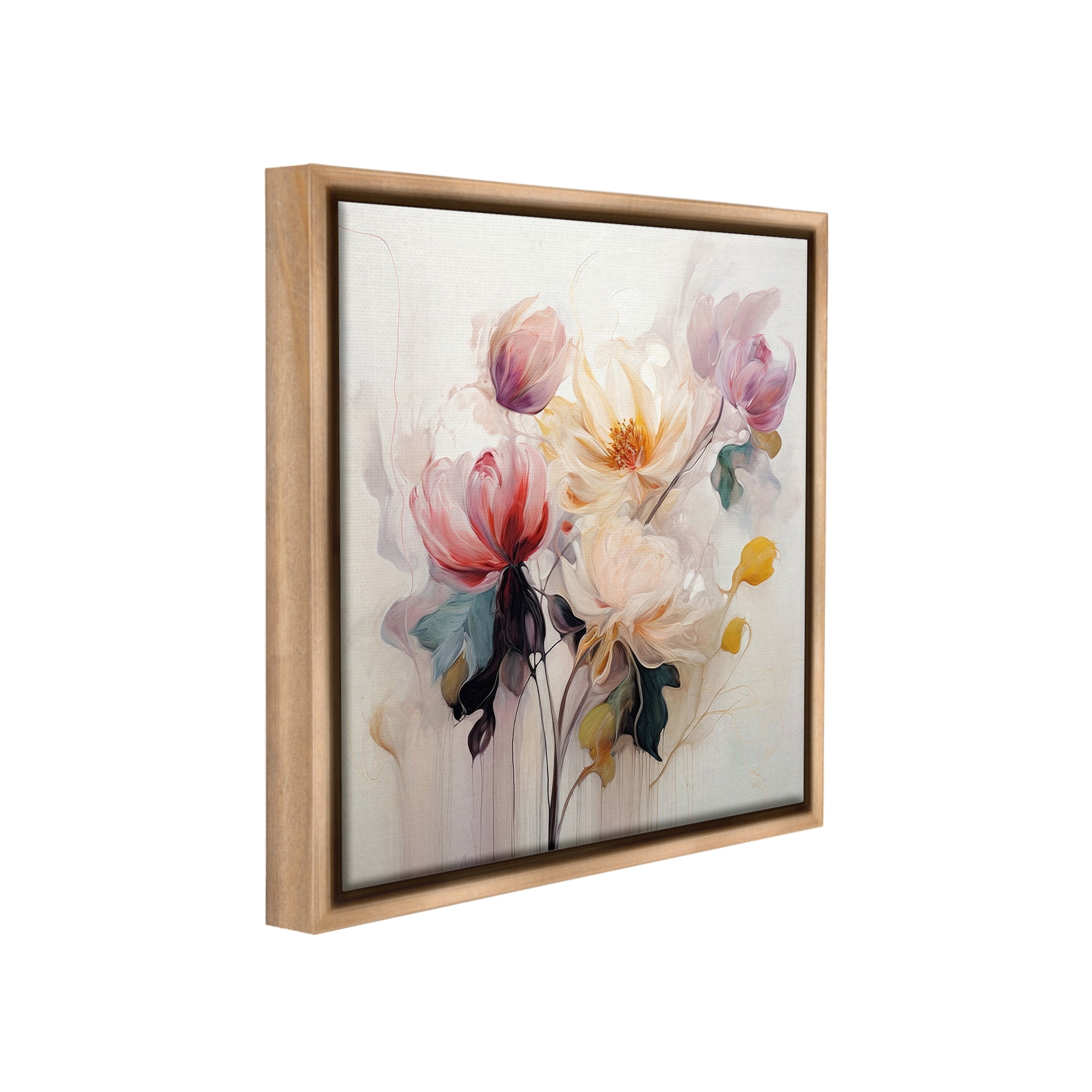 Stupell Industries Blooms in Harmony Botanical & Floral Painting Brown Floater Framed Canvas Art Print Wall Art, 18 x 18
