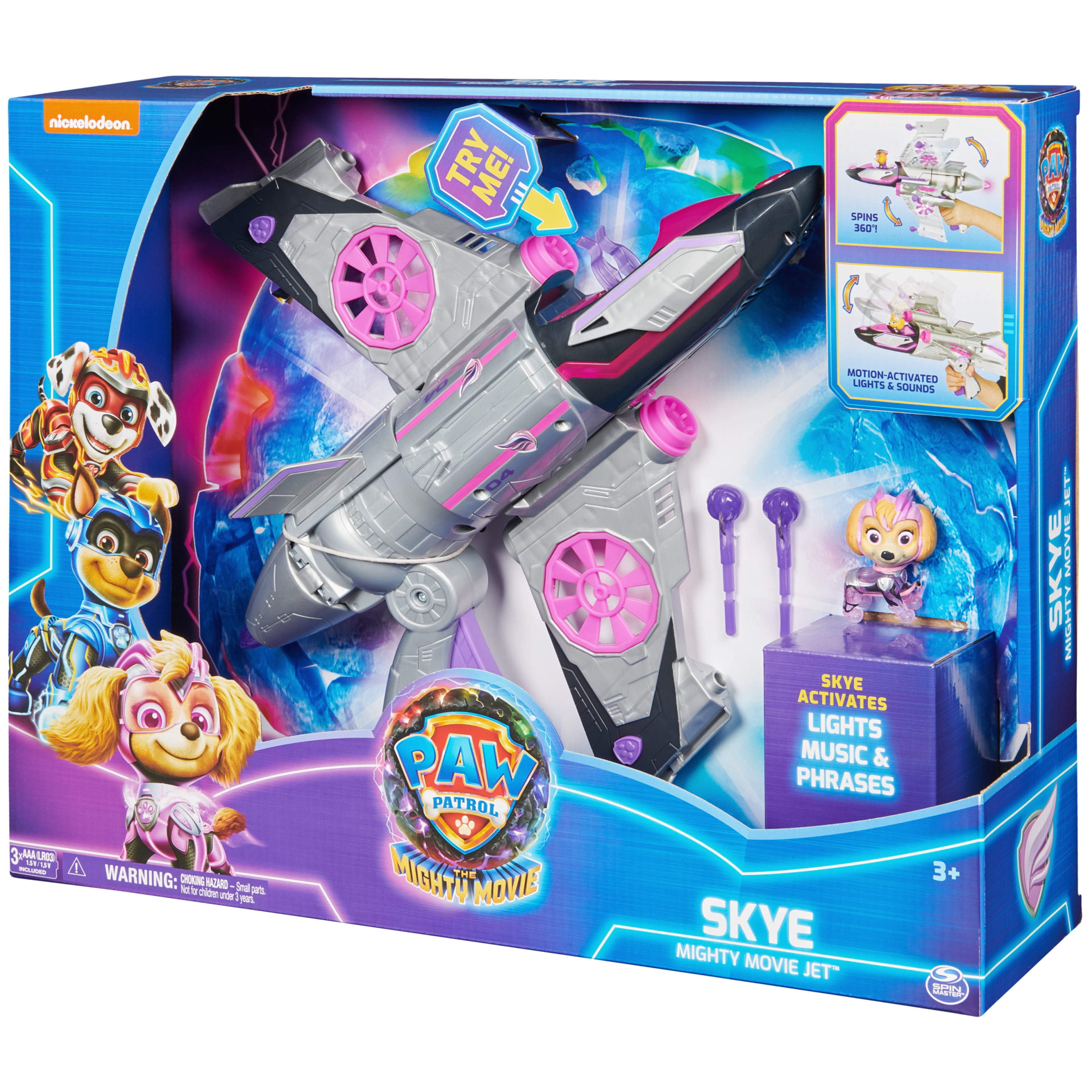 Paw Patrol: The Mighty Movie, juguete de avión con figura de acción Skye  Mighty Pups, luces y sonidos, juguetes para niños y niñas mayores de 3 años