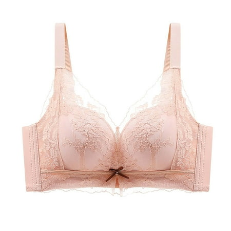 Wireless Sexy Lace Bras for Women V Neck Comfort Padded No Underwire Full Coverage Push Up Everyday Yoga Workout Bra Pink 44 C