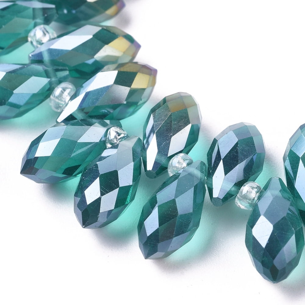 Electroplate Glass Faceted Teardrop Beads Strands Top Drilled Beads AB Color Plated Teal 11.5~13x6mm Hole: 1mm about 92~95pcs/strand 16.5 inch