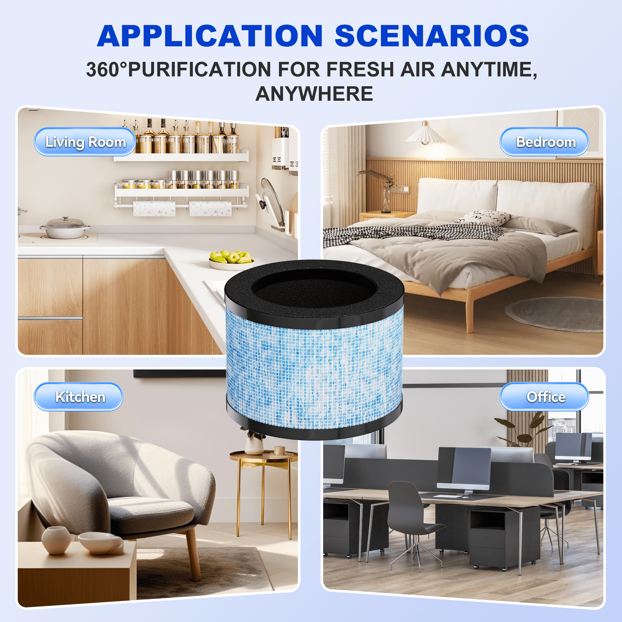 DH-JH01 & DH-JH06 Air Purifier Filter Replacement for AROEVE MK01 & MK06, ToLife TZ-K1, VOOPNU DH-JH12 Air Purifier, H13 True HEPA Activated Carbon Filter, 4 pack